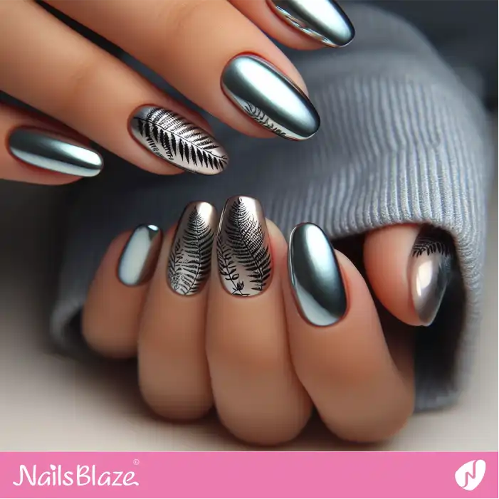 Chrome Fern Nails | Nature-inspired Nails - NB1571